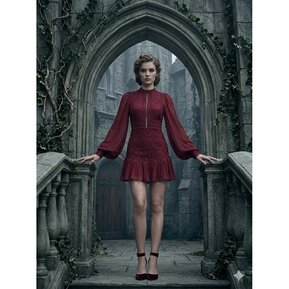 ASOS DESIGN Burgundy Lace Mini Dress Perfect for‎ Valentines Day Romantic Size 4